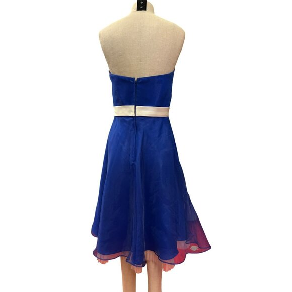 Alfred Angelo Strapless Blue Chiffon A-Line Dress Sash Rose Detail Bridesmaid Pr - Picture 6 of 8